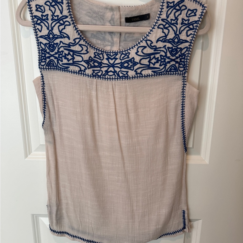 Tribal Women's White and Blue Embroidered Top